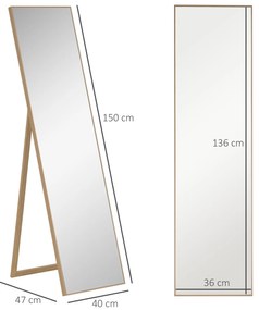 HOMCOM Καθρέφτης Ολόσωμος με Βάση, Ελεύθερος Στέκεται, 40 εκ. x 150 εκ., Φυσικό