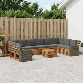 vidaXL Σειρά Καναπέ Εξωτερικού 11 pcs Φυσικό και Ανθρακί Πολυεστέρας