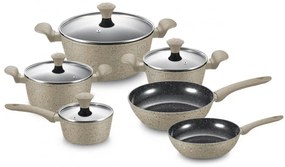 Σετ κατσαρόλες και τηγάνια Royalty Line FD10, 10 τεμάχια, Χυτό αλουμίνιο, επίστρωση μαρμάρου Greblon, Επαγωγή, Μπεζ