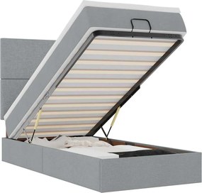 vidaXL Οθωμανικό κρεβάτι με στρώμα &amp; LEDs Ανοιχτό γκρι Ύφασμα