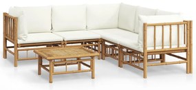 vidaXL Σαλόνι Κήπου Σετ 6 τεμ. από Μπαμπού με Λευκά Κρεμ Μαξιλάρια