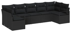 vidaXL 7 Τεμαχίων Σετ Καναπέ Κήπου με Μαξιλάρια Μαύρο Πολυ Ρατάν