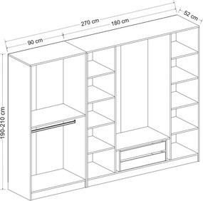 Εξαφυλλη Ντουλαπα Ανθρακι KALEO 52x270x190
