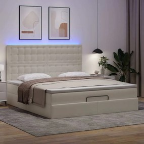 vidaXL Κρεβάτι-Μονό κρεβάτι με στρώμα και LED Λευκό 160x200 εκ. από τεχνητό δέρμα