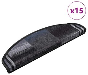 vidaXL Πατάκια Σκάλας Αυτοκόλλητα 15 τεμ. Μαύρο/Γκρι 65 x 21 x 4 εκ.