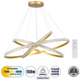 Κρεμαστό Φωτιστικό Οροφής LED 150W 18379lm DIAMOND ΤRIO DECO Globostar-61141-DECO-Χρυσό 61141-DECO