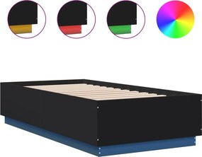 vidaXL Πλαίσιο Κρεβατιού με LED Μαύρο 90x190 εκ. Επεξ. Ξύλο