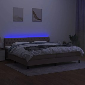 vidaXL Κρεβάτι Boxspring με Στρώμα &amp; LED Taupe 200x200 εκ. Υφασμάτινο