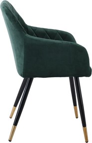 RENA Πολυθρόνα Μέταλλο Βαφή Μαύρο, Ύφασμα Velure, Απόχρωση Forest Green   2τμχ