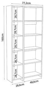 Βιβλιοθήκη Alkathi pakoworld σε ανθρακί απόχρωση 77x22x160εκ (1 τεμάχια)