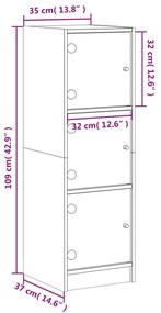 Ντουλάπι Γκρι Σκυροδέματος 35 x 37 x 109 εκ. με Γυάλινες Πόρτες - Γκρι