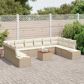 vidaXL Σετ Καναπέ Κήπου με αποθήκευση 11 pcs Μπεζ και λευκό