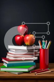 Intra Συλλεκτικό Ξύλινο Παζλ Plywood 4mm - Στοίβα από βιβλία με μήλο και μολύβια Σε Ξύλινο Κουτί - Διαστάσεις Puzzle: 10x10 cm – 25 κομμάτια