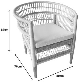 Πολυθρόνα Necorian paakoworld teak ξύλο με pe rattan σε φυσική απόχρωση και λευκό μαξιλάρι 80x70x87εκ