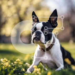 Intra Συλλεκτικό Ξύλινο Παζλ Plywood  4mm - Boston Terrier Dog on Grass with Flowers Σε Ξύλινο Κουτί - Διαστάσεις: 10x10 cm – 25 κομμάτια