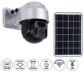 86049 GloboStar®  86049 Αυτόνομη Ηλιακή Camera 1080P 2MP WiFi 150° Μπαταρία 3200mAh Φωτοβολταϊκό Πάνελ Διπλή Κατέυθυνση Ομιλίας Αδιάβροχη IP66 Ψυχρό Λευκό 6000K - Ασημί