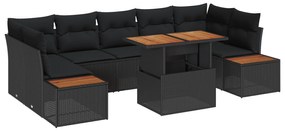 vidaXL Σετ 8 Τεμαχίων Καναπέ Κήπου με Μαξιλάρια Μαύρο Πολυ Ρατάν