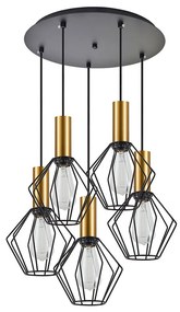 Φωτιστικό Οροφής Adept Tube 77-8622 42x42x300cm 5xE27 60W Black-Gold Homelighting