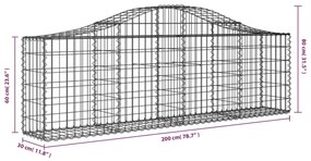 Συρματοκιβώτιο Τοξωτό 200x30x60/80εκ. από Γαλβανισμένο Χάλυβα - Ασήμι