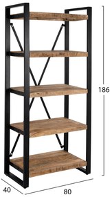 ΒΙΒΛΙΟΘΗΚΗ TURNER ΜΕΤΑΛΛΟ ΚΑΙ ΜΑΣΙΦ ΞΥΛΟ MANGO  80x45x186Υ εκ.