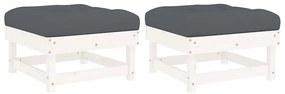 vidaXL Υποπόδια Κήπου με Μαξιλάρια 2 τεμ. Λευκά από Μασίφ Ξύλο Πεύκου