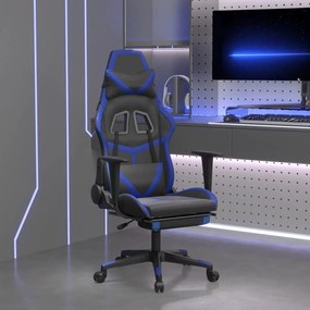 Καρέκλα Gaming Μασάζ Υποπόδιο Μαύρο &amp; Μπλε από Συνθετικό Δέρμα - Μπλε