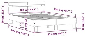 Πλαίσιο Κρεβατιού με Κεφαλάρι Μαύρο120x200εκ.Επεξεργασμένο Ξύλο - Μαύρο