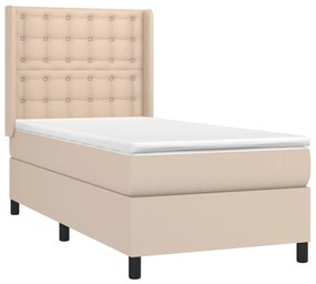 vidaXL Κρεβάτι Boxspring Στρώμα&LED Καπουτσίνο 90x200 εκ. Συνθ. Δέρμα