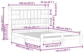 Κρεβάτι Βιβλιοθήκη Χωρίς Στρώμα 140x200 εκ Μασίφ Ξύλο Πεύκου - Καφέ