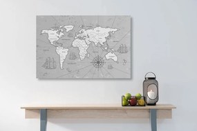 Εικόνα ενδιαφέροντος ασπρόμαυρου χάρτη του κόσμου - 120x80