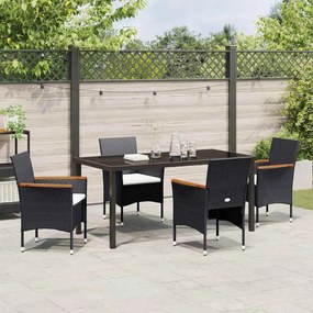 vidaXL Σέτ φαγητού για κήπο με μαξιλάρι 5 pcs Μαύρο Πολυ ράταν