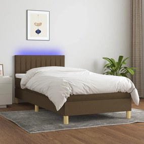 vidaXL Κρεβάτι Boxspring με Στρώμα & LED Σκ.Καφέ 90x190 εκ. Υφασμάτινο