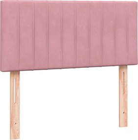 vidaXL Κρεβάτι Boxspring με Στρώμα &amp; LED ροζ 90x210 εκ. Βελούδινο