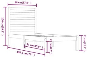 vidaXL Πλαίσιο Κρεβατιού Λευκό 90 x 190 εκ. Μασίφ Ξύλο Single