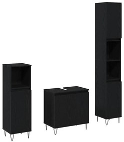 vidaXL Σετ Επίπλων Μπάνιου με πόρτα 3 pcs Μαύρη Οξυά 30 x 30 x 190 εκ