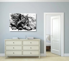 Εικόνα λύκου σε σχέδιο ακουαρέλας σε ασπρόμαυρο - 90x60