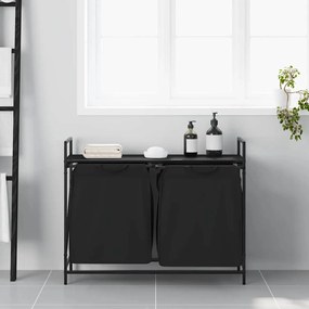 vidaXL Καλάθι Απλύτων με 2 Θέσεις και Ράφι, Μαύρο Δρυς