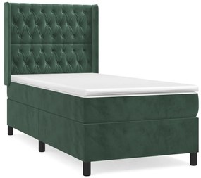 Κρεβάτι Boxspring με Στρώμα Σκούρο Πράσινο 90x200 εκ. Βελούδινο - Πράσινο