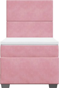 vidaXL Κρεβάτι Boxspring με Στρώμα Ροζ 90x200 εκ. Βελούδινο