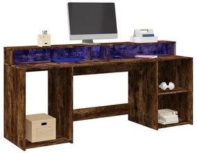 Γραφείο με LED Καπνιστή δρυς 200x55x91 εκ. Επεξεργ. Ξύλο