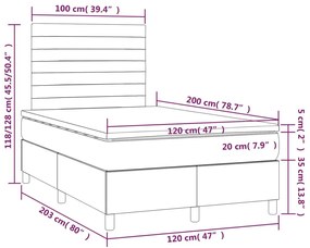 Κρεβάτι Boxspring με Στρώμα Σκούρο Γκρι 120x200 εκ. Βελούδινο - Γκρι