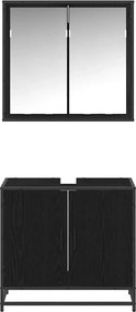 vidaXL Σετ Επίπλων Μπάνιου με ράφι 2 pcs Μαύρη Οξυά Επεξεργασμένο ξύλο