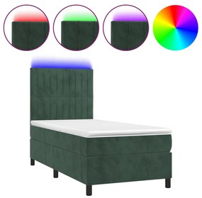 ΚΡΕΒΑΤΙ BOXSPRING ΜΕ ΣΤΡΩΜΑ &amp; LED ΣΚ. ΠΡΑΣΙΝΟ 100X200ΕΚ ΒΕΛΟΥΔΟ 3136230