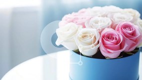 Intra Συλλεκτικό Ξύλινο Παζλ Plywood  4mm - Πολύχρωμα τριαντάφυλλα σε μπλε κουτί Σε Ξύλινο Κουτί - Διαστάσεις Puzzle: 10x10 cm – 25 κομμάτια