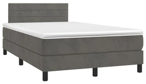 Κρεβάτι Boxspring με Στρώμα &amp; LED Σκ. Γκρι 120x200εκ. Βελούδινο - Γκρι