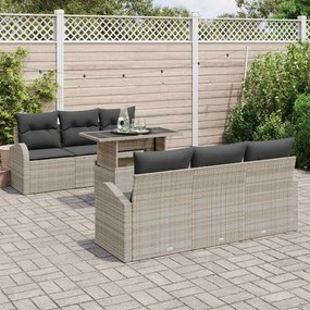 vidaXL Σετ Καναπέ Κήπου με μαξιλάρι 7 pcs Ανοιχτό γκρι Πολυ ράταν