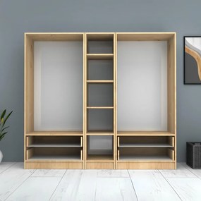 Ντουλάπα ρούχων Ricardo Megapap πεντάφυλλη με συρτάρια χρώμα φυσικό οξιάς 200x51,8x181εκ.