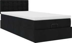 vidaXL Οθωμανικό κρεβάτι με στρώμα &amp; LEDs Μαύρο 90x200 cm Ύφασμα