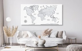 Εικόνα στο φελλό ενός όμορφου ασπρόμαυρου παγκόσμιου χάρτη - 100x50  peg
