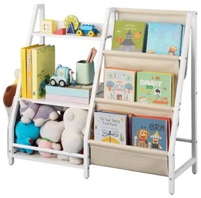 VEVOR 3-Tier Kids Bookshelf, Toy Storage Organizer for Toddler, Book Shelf for Kids Rooms with Sling Book Rack and Storage Bag, Kids Storage Book Shelves for Kids Room, Playroom, Kindergarten, Nursery